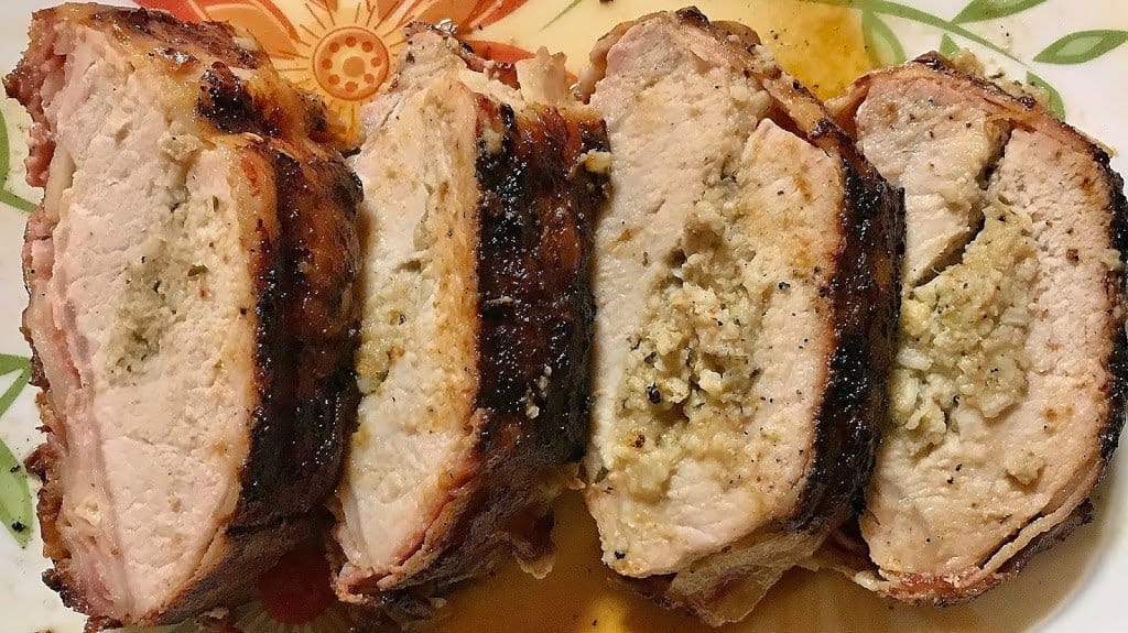 Sliced pork loin on a plate.